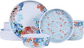 12 Pcs Melamine Dinnerware Set for 4, Floral Plates and Bowls Set | Dishwasher Safe&Lightweight Unbreakable Dish Set For Indoor Outdoor RV Camping Picnic,Service for 4