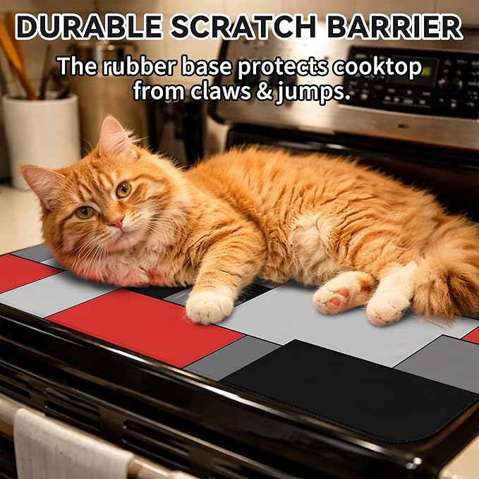Decorative Stove Top Covers for Electric Stove 28"x20" – Heat Resistant Glass Cooktop Protector Dish Drying Mat – Non-Slip Rubber Backing Washer Top Cover Waterproof Extra Counter Space (Geometric)