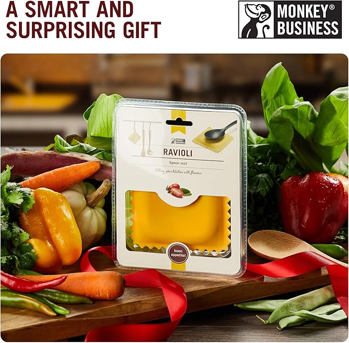 Monkey Business Ravioli Spoon Rest (3-Pack) - Silicone Kitchen Utensil Holder Set - Pasta-Shaped Heat Resistant Ladle Holders for Stove Top - Quirky Kitchen Decor