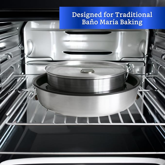 Flan Mold with Lid - Oversized XL (10.5 x 3.2 in) - Authentic Mexican Flan Pan - Flan Molds for Baking with Water Bath - Molde para Flan Baño Maria - Flaneras Moldes con Tapa