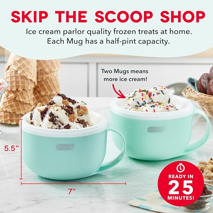 Dash My Mug Ice Cream Maker - Makes Single Serving of Gelato, Frozen Yogurt, Sorbet & More - Easy to Clean & Use - Aqua, 2 Bowls (Pack of 4)