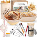 16-Piece sourdough bread baking supplies Set - Foldable Silicone banneton bread proofing basket (Round & Oval) - proofing basket with sourdough tools & jar - Ideal for Home & Pro Bakers
