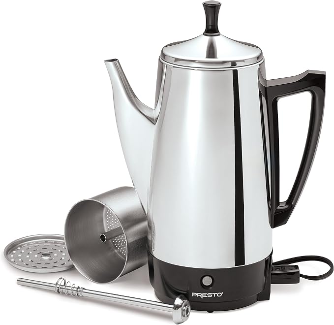 Presto 02811 Stainless Steel Electric Coffee Percolator - 12-Cups,Easy-Pour Spout,Stay-Cool Handle,Make 2-12 Cups,(Pack of 2)