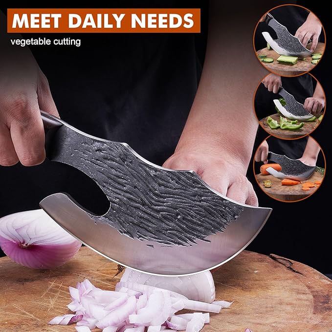 OPAYLY Butcher Meat Cutting Cleaver Knifes Hand Forged Viking Cleaver with Cover Meat Bone Kitchen Knifes High Carbon Bone Choppe for Kitchen Outdoor Camping BBQ men gifts