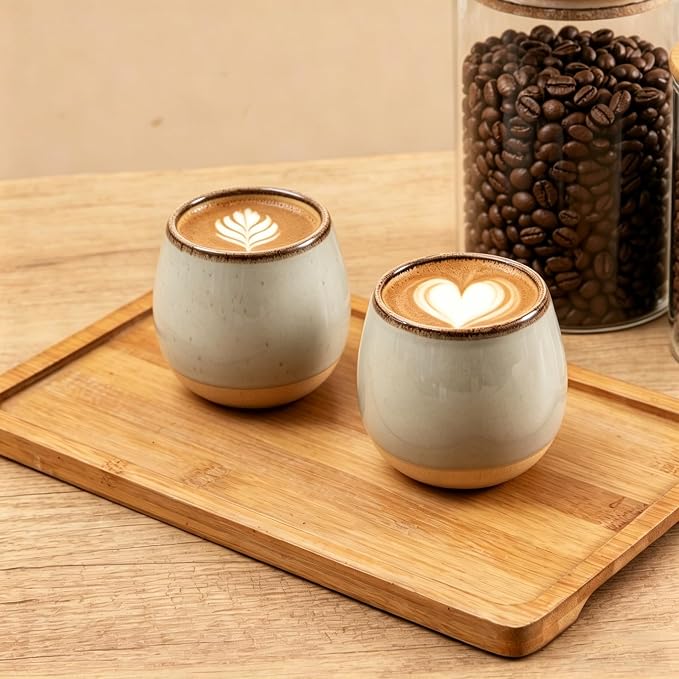4pcs Japanese Tea Cups, 5.5OZ Vintage Espresso Cups, Handless Design Small Coffee Mugs, Microwave & Dishwasher Safe, Gift for Coffee Tea Lovers(4pcs Retro Grey)