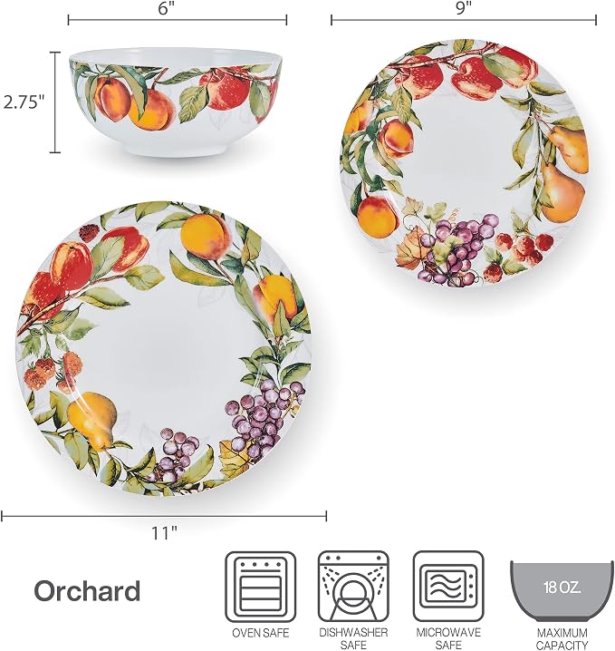 Mikasa Orchard Bone China Lightweight Chip Resistant 12 Piece Dinnerware Set, Service for 4
