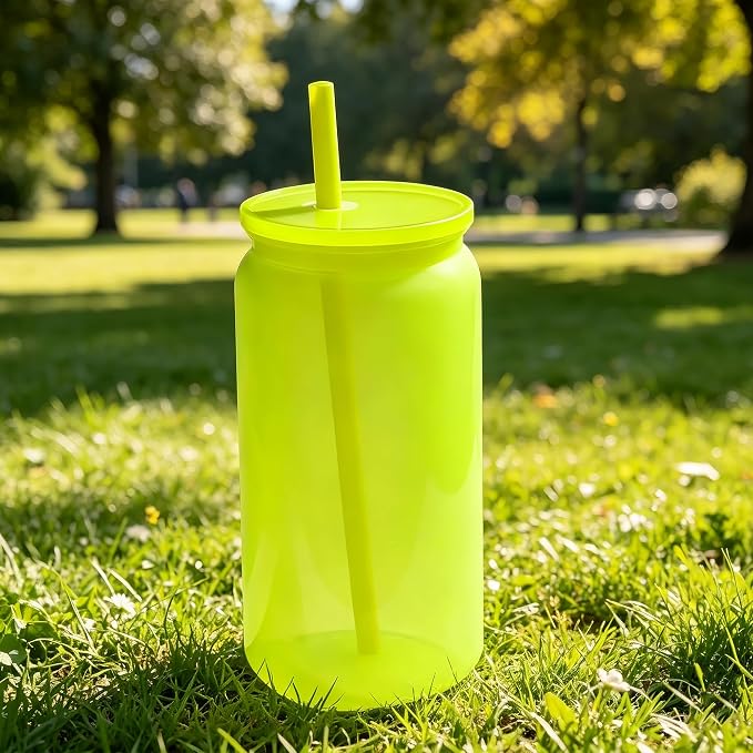 12 Pack Plastic Cups Reusable with Lids and Straws, 16 oz Acrylic Mason Jars Iced Coffee Cups Unbreakable Drinking Glasses for Poolside, Party Giveaways, Park Picnic, Jelly Color