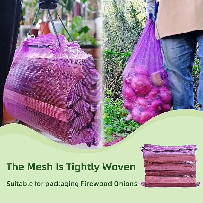 Mesh Firewood Bags 22"×18" Crawfish Sacks, Firewood Bags for Selling, Onion Bag Storage Potato Sacks Mesh Wood Bag Bulk (Pack of 10)