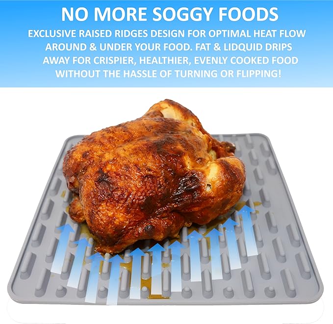 Silicone Roasting Mat and Silicone Baking Mat Combo for Air Fryer Oven - Set of 3 Food Safe, Non-Stick Baking Mat and Silicone Roasting Racks with Bonus Non-Stick Oven Liner