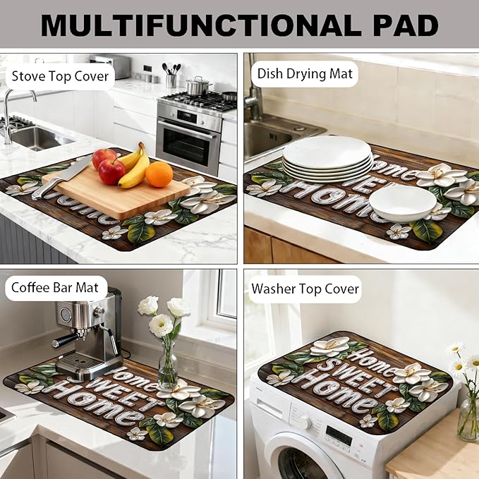 Stove Top Cover for Electric Stove, Vintage Farmhouse Style Glass Cooktop Protector, Multi-functional Kitchen Counter & Washer Top Cover