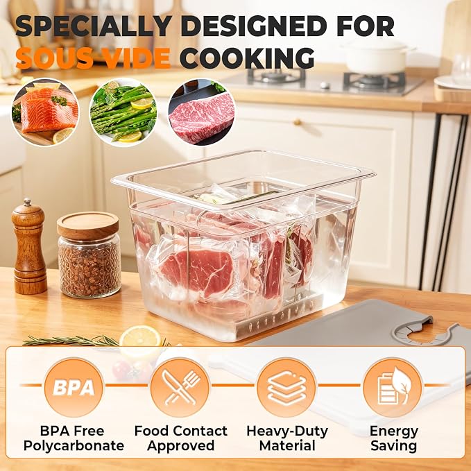 HOMENOTE Sous Vide Container 12 Quart with Collapsible Silicone Lid,Complete Sous Vide Accessories Kit BPA Free,Compatible with Anova and Most Sous Vide Cookers（Comes with Rack）