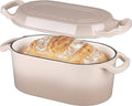 VORRINGARD Oval Dutch Oven Pot with Lid, Enamel Coating Cast Iron Bread Pans for Homemade Sourdough Bread Baking, Cooking, 4 Quart, Latte