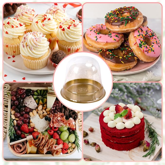 Whaline 100 Sets Disposable Individual Charcuterie Cup Clear Plastic Cupcake Container with Mini Wooden Spork Rope for Graduation Dessert Display Charcuterie Grazing Table Catered Wedding (4.3*4.2in)