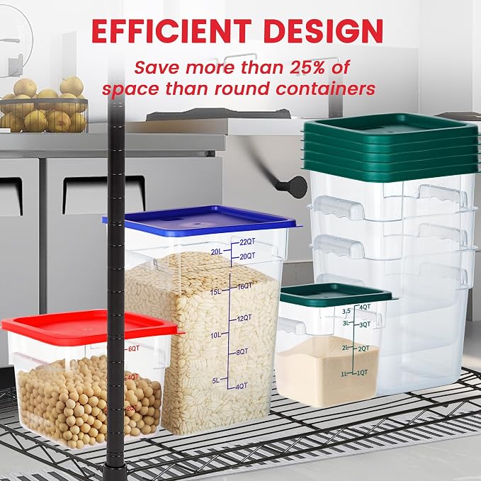 BIEAMA 4 Pack Food Storage Containers, 8 Quart with Lids, Square Commercial Containers with Scale, NSF, Polycarbonate, Clear