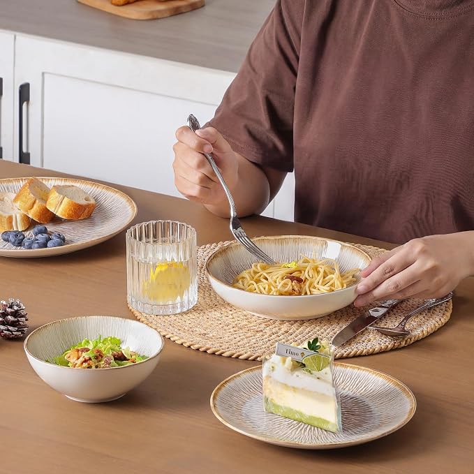 DOMICREVERY Ceramic Dinnerware Sets for 4, 16 Pcs Plates and Bowls Sets, Bloom
