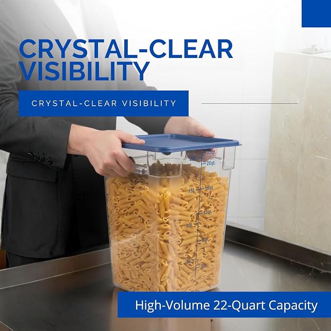 FSE 373-FCWL-22QT Food Container, 22 Qt Square Clear Storage Container with Measurement Markings, Stackable Space-Saving Design, Durable Construction, NSF