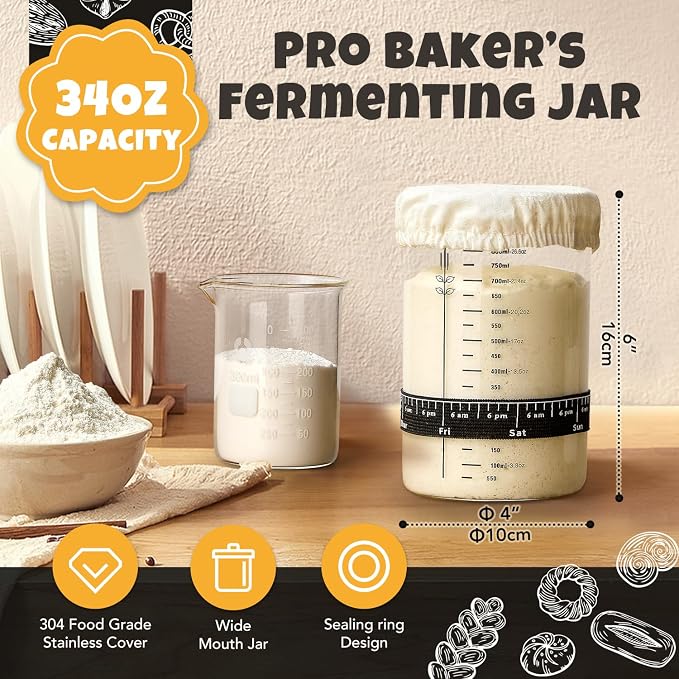Sourdough Bread Baking Supplies, Sourdough Starter Kit with scale, Starter Jar, Bread Making Tools Kit, Sour Dough Kit Tools, Sourdough Proofing Basket, Sourdough Kit Gifts for Bakers Women Wife Mom