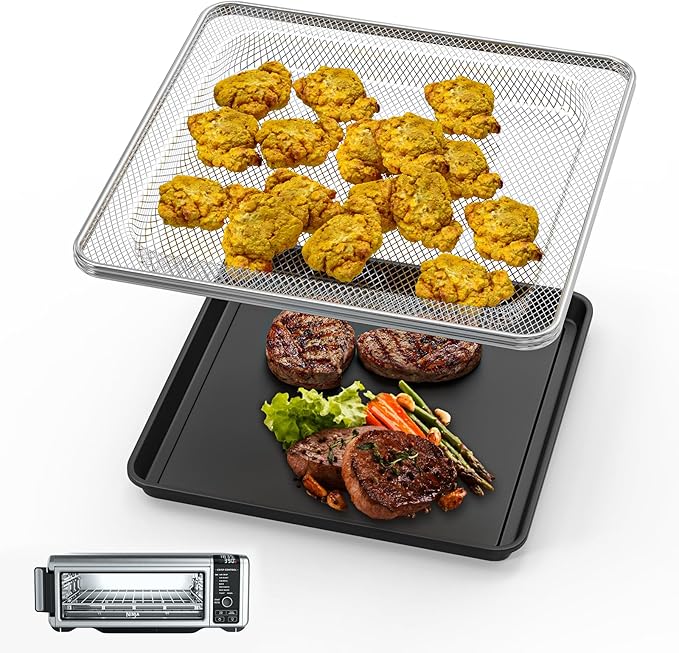 Air Fryer Basket and Baking Pan Replacement for Ninja Foodi SP101 Air Fry Oven, Stainless Steel Crisper Basket and Non-stick Baking Tray for Ninja Digital Air Fry Countertop Oven SP100 SP201