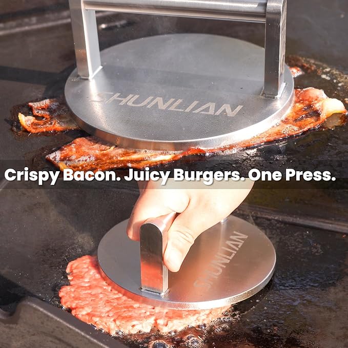 3.1lb Smash Burger Press 6" Stainless Steel Burger Smasher Tool | 1 Year Warranty | Heavy Weight | Dishwasher Safe | Stainless Steel | Solid & Buil To Last | Versatile Kitchen Cooking Press