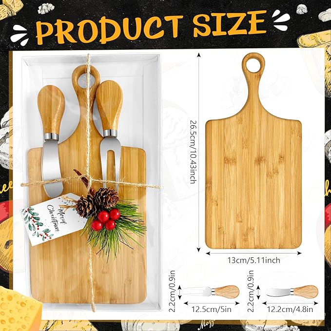 1 Set Christmas Gifts Bridal Shower Favor Bamboo Wooden Square Cheese Board Gift Set Cheese Knives Mini Cutting Board Bulk Set Tags and Boxes Christmas Party Birthday