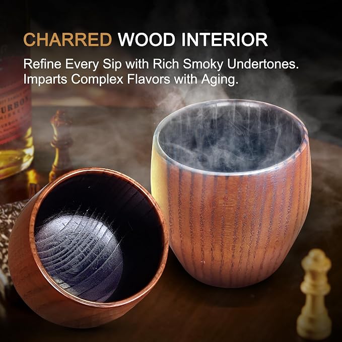 Charred Wooden Bourbon Drinking Glass, Bourbon Gifts for Men - 10 oz Charred Wooden Old Fashioned Glass Whiskey Tumbler | Birthday Whiskey Gifts for Men, Dad or Brother | Original Bourbon Tumbler