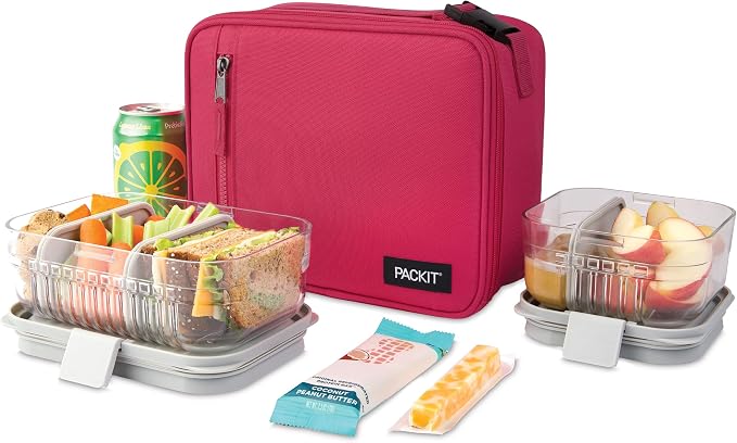 PackIt(R) Freezable Classic Lunch Box, Magenta, Built with EcoFreeze(R) Technology, Collapsible, Reusable, Zip Closure With Zip Front Pocket and Buckle Handle, Designed for Fresh Lunch On the Go