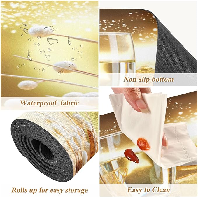 New Year Christmas Champagne Celebration Trivet Table Runner 40 Inches Long Trivet for Hot Pots and Pans/Hot Dishes,Table Protector Heat Up to 230F, Decorative Hot Plates Mat for Kitchen Countertop