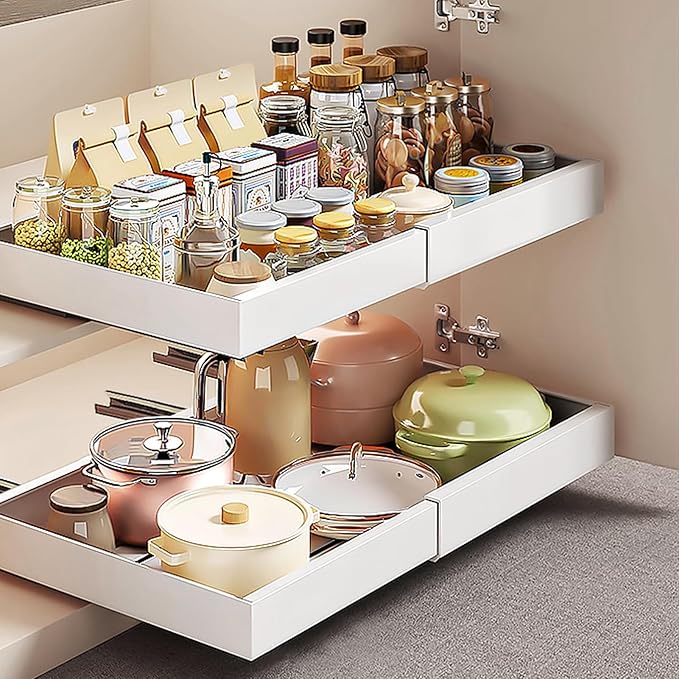 GOTOTOP Pull Out Cabinet Organizer, Kitchen Cabinet Organizer, Pull Out Drawers, Kitchen Cabinet Organization Systems for Cabinets, Heavy Duty Slide Out Drawers for Cabinets