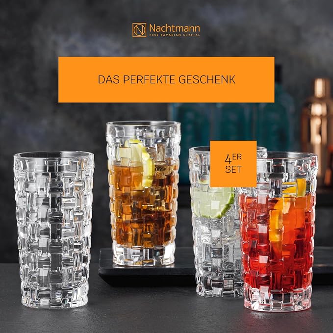 Nachtmann Dancing Stars Bossa Nova Collection, Long Drink Glass Set of 4 Clear Crystal Glass, for cocktails and cold Beverages 14-Ounce, Dishwasher safe
