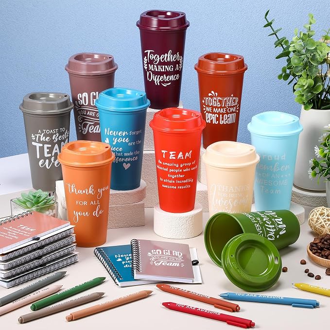 Teenyyou 90 Pcs Employee Appreciation Gift Set, 16oz Tumbler with Lid Notebook Pen Bulk Thank You Gift Holiday Party Favor for Teachers Office Coworker Teacher Staff Team (Fresh Color,Modern Style)