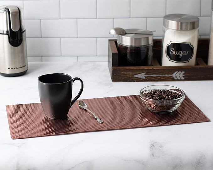 Counter Top Protector/Hot Pad, Metal Heat Resistant Mat, Non-Slip Rubber Backing - Copper Color (8 x 20)