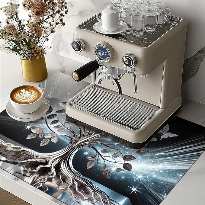 HOMETITUTE Tree Butterfly Stove Top Cover for Electric Stove Diatomite Dish Drying Mat Floral Embossed Kitchen Protector 28x20 Inch Heat Resistant Pad Coffee Station Mat