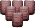 ZMOWIPDL Vintage Glassware Drinking Glasses Set of 6,12 oz Hobnail Glass Cups,Embossed Purple Water Tumbler,for Beer,Cocktail,Whiskey,Juice and Various Mixed Drinks- 1 Cleaning Brush