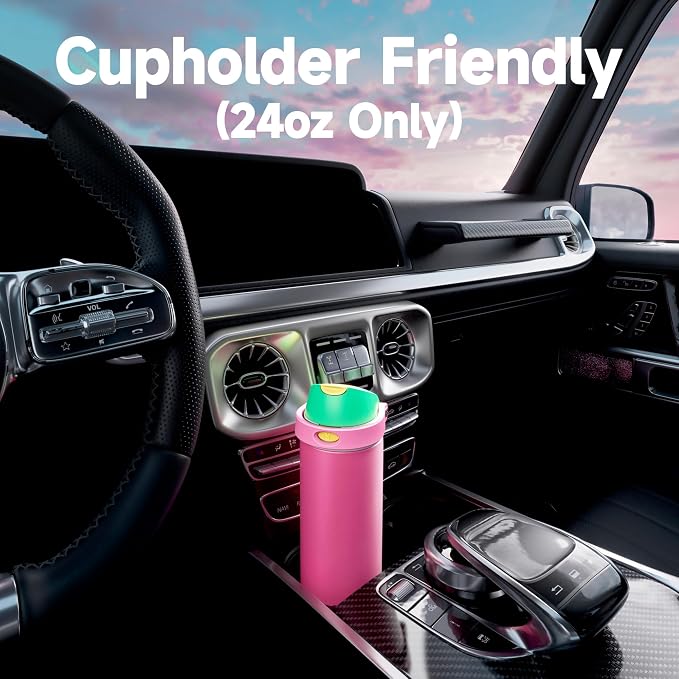 24 oz Insulated Water Bottle for Women: Meoky Stainless Steel Water Bottle with 2-in-1 Straw and Spout Lid - Leak Proof, Cold for 24 Hours, Fits in Car Cup Holder, BPA-Free for Sports Travel, Ruby