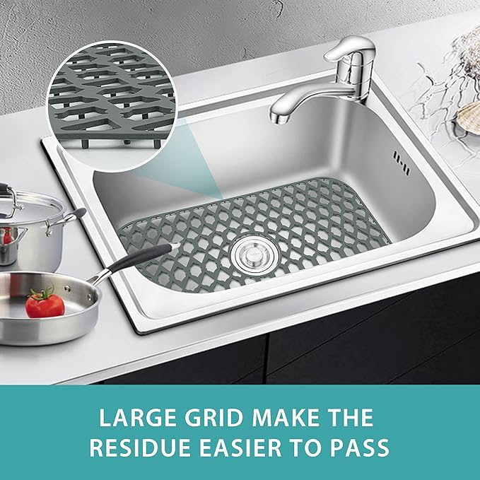 SAMSIER Silicone Sink Protectors Mats (13x11 & 14x12 & 16x12 & 18x16 & 19x14 & 21x16 & 22x13 & 25x16 & 26x14 & 28x14 & 30x16) for Bottom of Kitchen Sink (26”x14”, Center Drain)