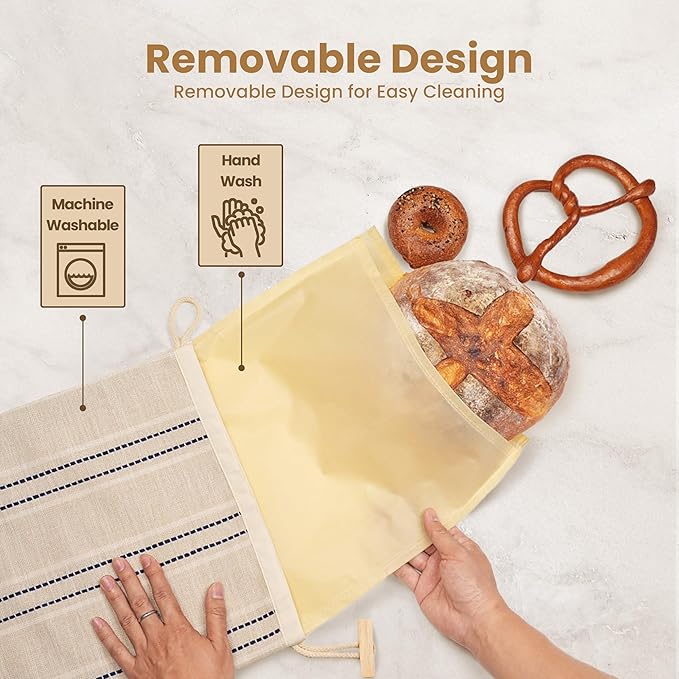 JACYAO'S Beeswax Bread Bags for Sourdough (2 Pack), Sourdough Bread Bags with Removable Beeswax Lining, Cute Cleaning Sponge and Friendly Guide for Beginner, Food Storage Container for Sourdough