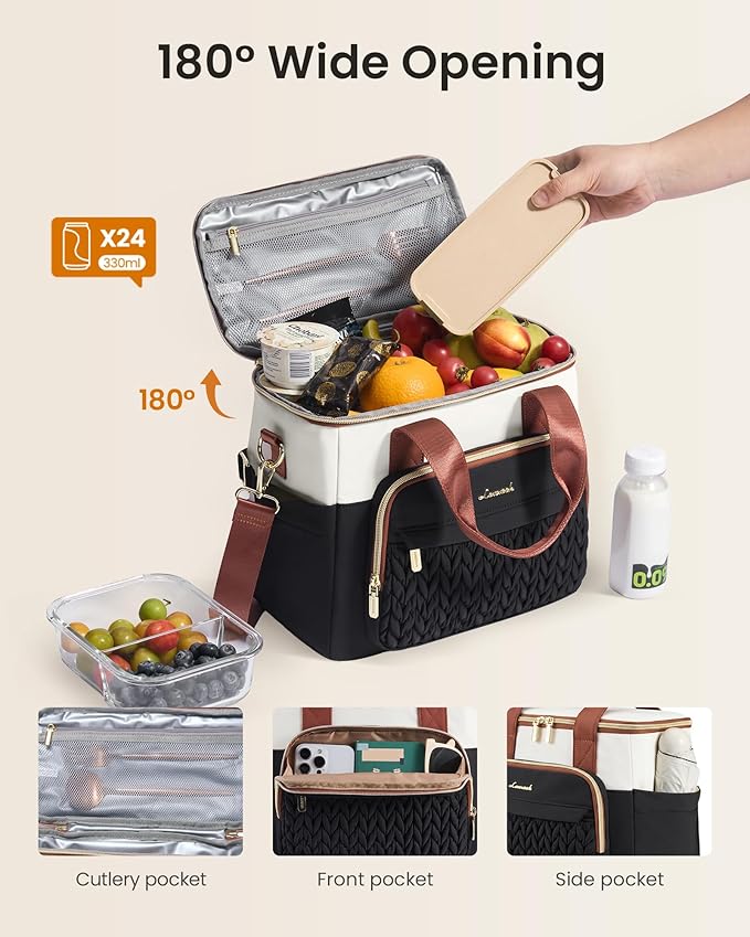 LOVEVOOK Lunch Bag Women, Insulated Wide Opening Adult Lunch Box for Women Work with Cup Holder, Large Lunch Cooler Tote Bag with Utensils Pocket for Office Campus Picnic Beach Mom Nurse Family