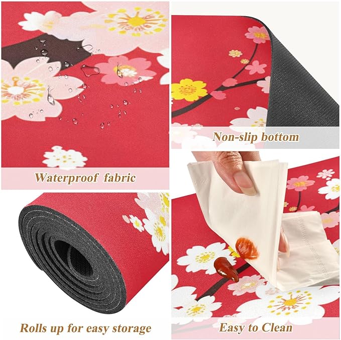 ALAZA Japaneses Sakura Tree Cherry Bloom Trivet Table Runner 40 Inches Long Trivet for Hot Pots and Pans/Hot Dishes,Table Protector Heat Up to 230F, Decorative Hot Plates Mat for Kitchen Countertop