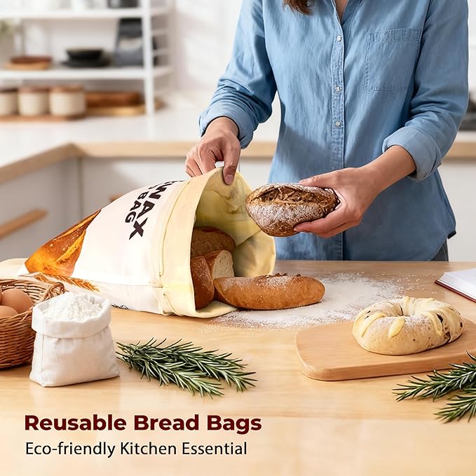 OHIYO Beeswax Bread Bags for Homemade, Reusable Natural Beeswax Sourdough Bread Bags Freshness Keeper for Homemade, Bakery Essentials, Bread Box (2 Pack)