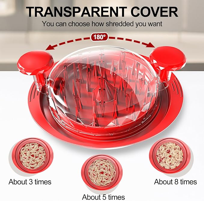 Chicken Shredder Tool Twist, 11" Heavy Duty Large Chicken Shredder, Meat Grinders Gadgets Machine, BPA Free, Strong Anti-Slip, Dishwasher Safe, Suitable for Pork Beef Chicken, Red