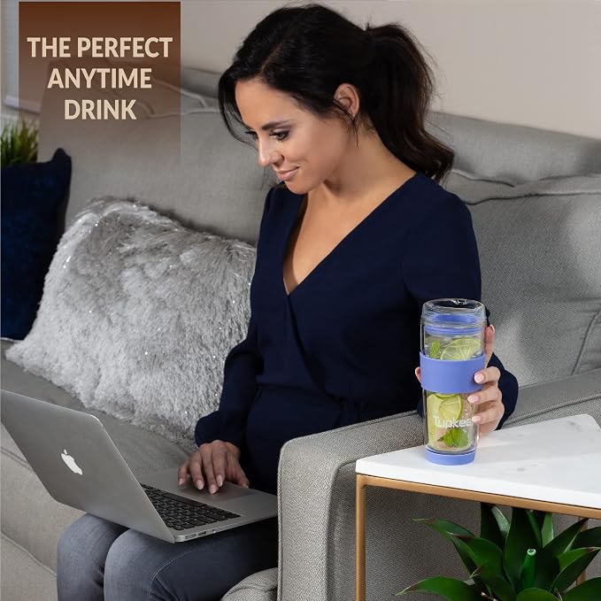 Double Wall Glass Tumbler - 14-Ounce, All Glass Hand Blown Reusable Insulated Tea/Coffee Mug & Lid, Travel Mug - Jacaranda