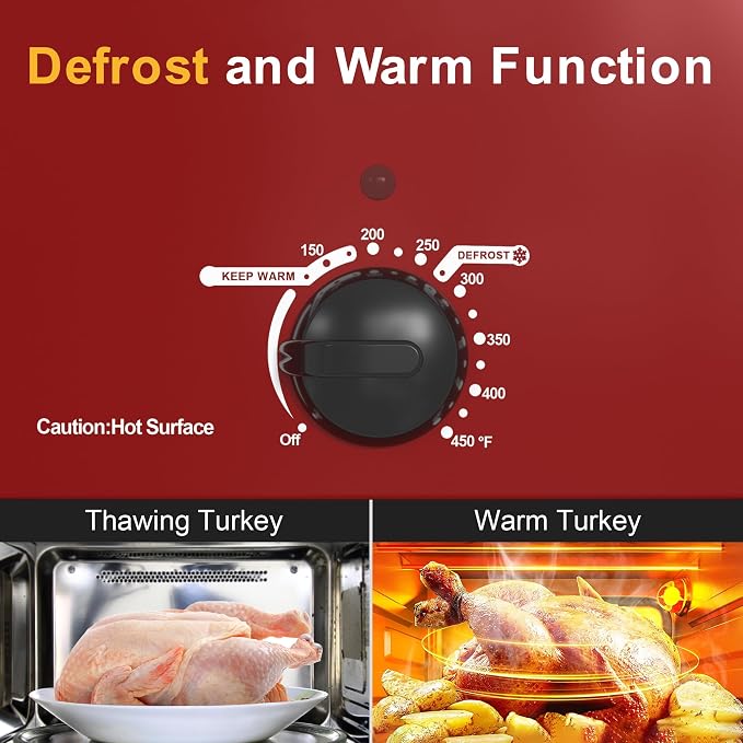 22 Quart Electric Roaster Oven with Visible & Self-Basting Lid, Large Turkey Roaster with Defrost Warm Function, Adjustable Temperature, Removable Pan Rack, Stainless Steel