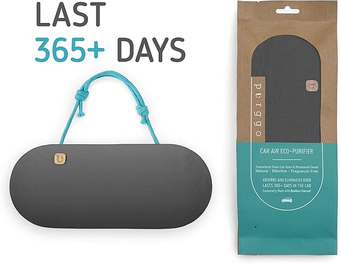 PURGGO Bamboo Charcoal Car Air Freshener [1x Gray] Bundle with Shoe Odor Eliminator Air Purifying Bags [2x Gray] - Last 365+ Days - Natural, No Chemicals - Air Freshener for Car, Shoes, Closet, Fridge