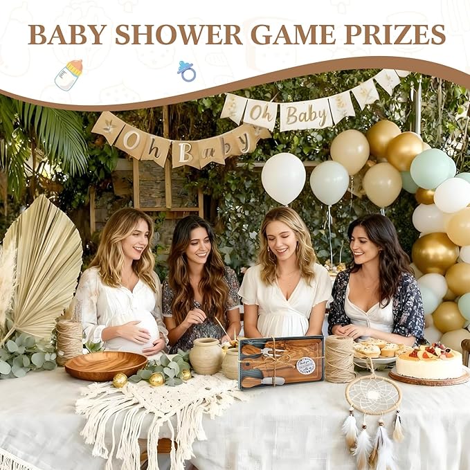 Ziliny 1 Set Bridal Baby Shower Cheese Prizes Wooden Square Board Gift Set Knives Forks Thank You Tags with Box for Guests for Valentines Bridal Baby Shower Housewarming (Olive Wood)