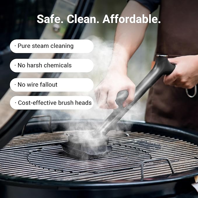 ThermoMaven Bristle-Free BBQ Grill Brush - No Wire Risk Steam Cleaner Removes Burnt Grease Fast - 17" Cool-Touch Handle, Scraper & 3 Replaceable Heads for Gas, Charcoal & Cast Iron