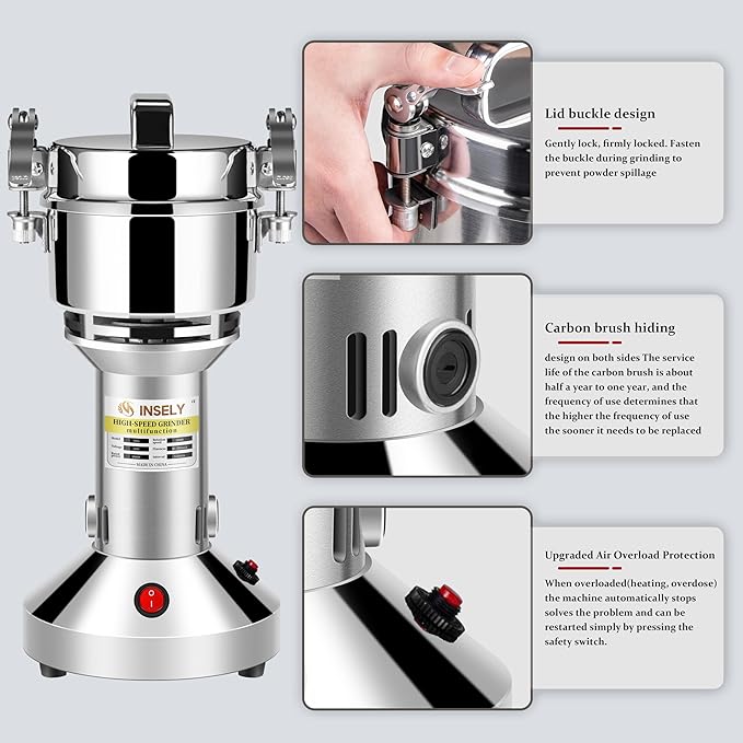 Grain Mill 150g, flour mill grinder for home, Electric Stainless Steel Grain Grinder for Wheat, Spices, coffee,Corn and Other Dry Food Grinders for Kitchen
