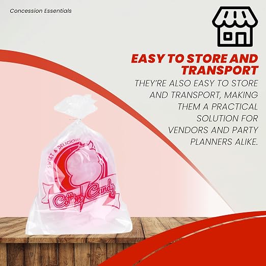 Concession Essentials Cotton Candy Bags-300CT with Twist Ties, 0.5" Height, 18" Width, 12" Length (Pack of 300)