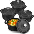 4 Pcs Mini Dutch Oven, 500F Small Round Iron Cocotte Black Dutch Oven Pot with Lid and Dual Handles Cast Iron Pot for Stovetop Use Marinate Cook Bake Refrigerate, Individual Servings(17 oz)