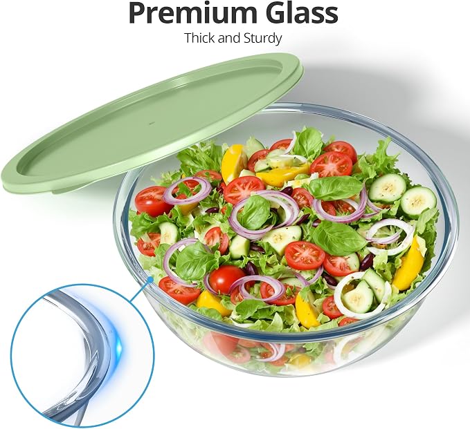 Extra Large Glass Mixing Bowls Clear Glass Salad Cooking Bowls for Kitchen Salad Bread Storage (6 Qt)
