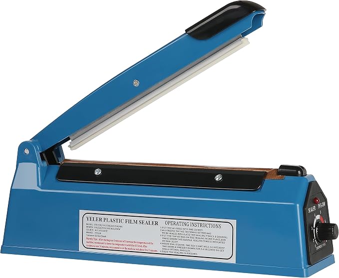 8 Inch Impulse Heat Sealer, Manual Poly Machine for Plastic Bags PE PP Bags with Extra Replace Element Grip